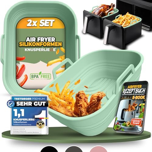 KNUSPERLIEBE® Lot de 2 accessoires pour Ninja Foodi Max Dual Zone moule en silicone, pliable pour friteuse Dual Zone Airfryer, friteuse à air chaud, sans BPA | AF400EU AF300EU AF400EUCP | Insert en