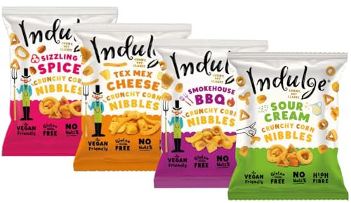 Indulge - Crunchy Corn Nibbles - Variety flavour - Gluten Free, Nut Free, Low Salt, Vegan- 20g x 8 bags (Variety Box) (20g (Pack of 8), Variety Box)