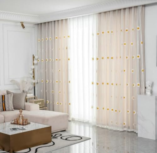 Aotiwe Verdunkelungsvorhang Urlaub, Vorhang Outdoor XXL Blumen Bestickt Doppelschicht Heller Kaffee Gardinen Wohnzimmer Lang Polyester 2er Set 132 x 138cm