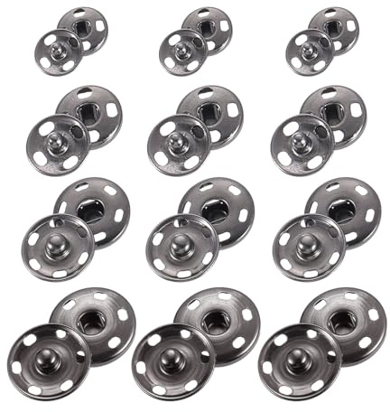 sourcing map 55 Sets Sewing Snap Buttons, Press Buttons Snap Fasteners 4 Sizes, Iron Grey