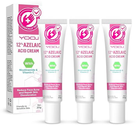 Shefave 12% Azelaic Acid Creme, 3PCS Azelainsäure Akne Creme, Azelaic Acid Serum Gegen Rötungen, anti Pickel und Knötchen, Hellt Pickelmale auf Aufgehellte Pickelmale, für sensible Haut