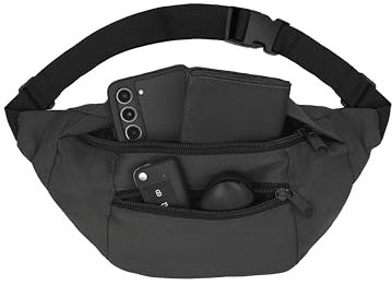 Hüfttasche Herren & Damen, Unisex Gürteltasche mit vielen Reißverschlussfächer für maximalen Stauraum, Bauchtasche Herren Groß für Sport & Freizeit (Schwarz)