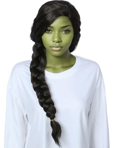 Linfairy Lange lockige Perücke mit seitlichem Zopf Halloween-Kostüm Party Cosplay Filmperücke für Damen (Braun Schwarz)