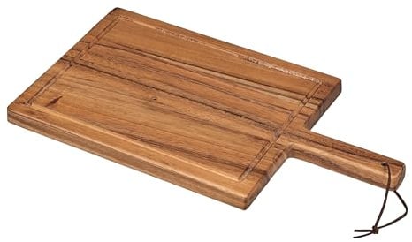 Tala Large Chunky Handled Board with Groove and Leather Tie in Lacquered Acacia