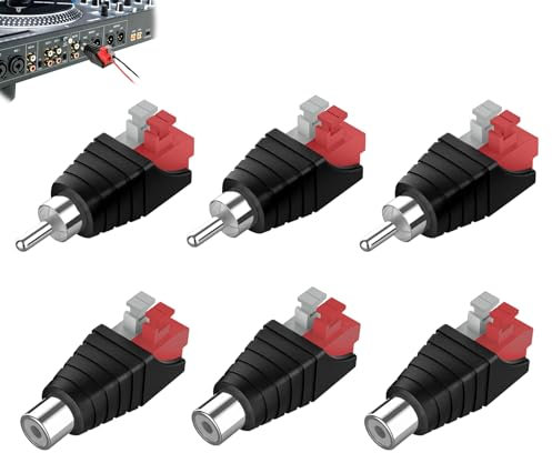DONOONIS 6 pièces fiche RCA, fiche RAC et prise vers borne à vis AV, fiche Cinch, fiche RCA, adaptateur Cinch, adaptateur Cinch, fiche Cinch vissable sans soudure, fiche haut-parleur