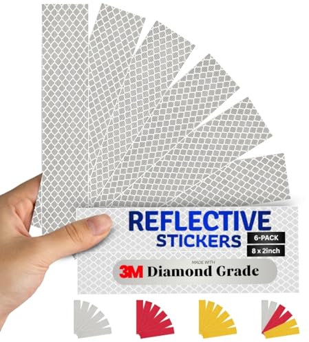 SOLNIT Fabricada con cinta reflectante 983 de grado diamante, tiras de seguridad, DOT-C2/FMVSS108, adhesivo fuerte, para remolques y camiones. (blanco, 5,1 x 20,3 cm, paquete de 6)