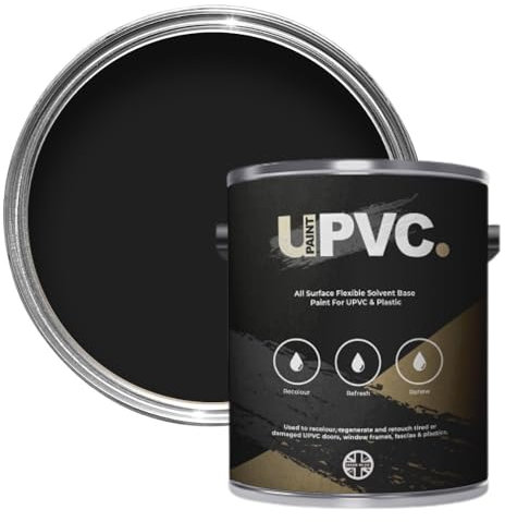 upaintpvc - All-In-Once UPVC Plastic Paint - Windows - Doors - Frames - Conservatories - Fascia - Downpipes - Guttering | Gloss Finish - 1 Litre (Black)