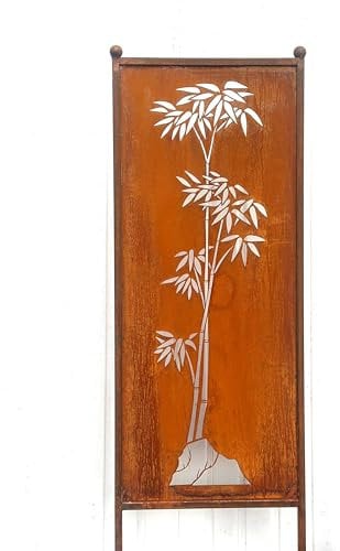 Edelrost Sichtschutz Bambus Motiv B 162 cm x 53 cm Paravent zum Stecken Gartenstecker Edelrost Gartendeko Wetterfest Rost Metall Zaun