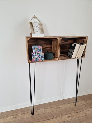 PYXIDAS Rustic Wooden Crate with Hairpin Legs – Handmade Pine Storage Box for Home Decor, Display, Shelving or Plant Stand – Industrial Furniture for Living Room, Hallway or Entryway (1, 118x25x80)