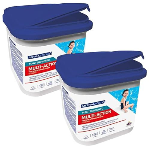 Piscival- Pack 2 Cloro Multiacción 5kg - Efecto desinfectante, antialgas y floculante- Mantiene el Agua Limpia, cristalina y sin Algas.