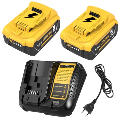 2pcs 18V 5.0Ah DCB200 sostituzione per Dewalt batteria +3A Caricabatterie compatibile con Dewalt batteria DCB180 DCB181 DCB182 DCB184 DCB185 DCB201 DCB204