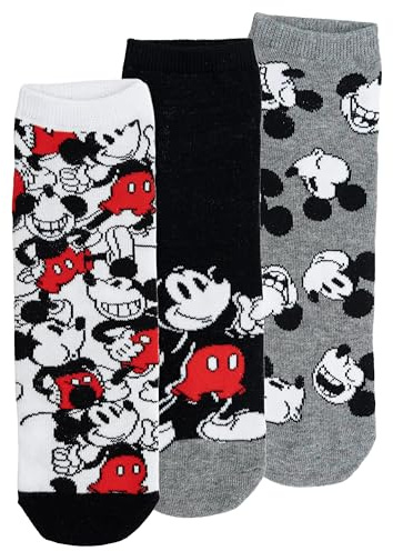 Disney Mickey Mouse Socken für Herren - Sneaker Männer Strümpfe Grau/Schwarz/Weiß (3er Pack)