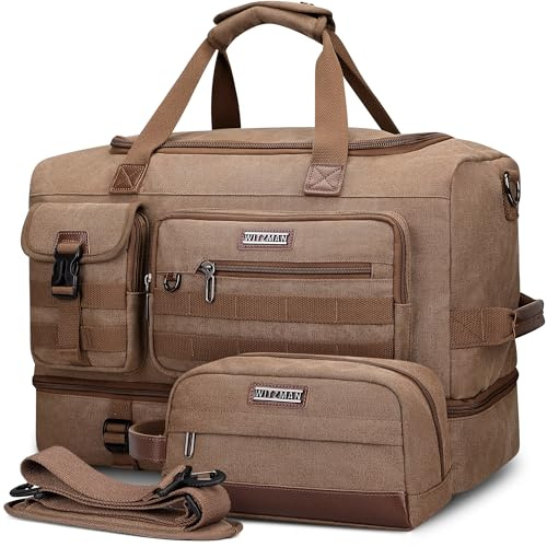 WITZMAN Reisetasche Herren 50L Canvas Wochenendtasche mit Kulturbeutel-Sets | Mit Schuhfach und Nass-Trennfach, Konvertierbar, Handgepäck Flugzeug, Eine für Reisen, Weekender, Sport, A8010/2 Braun