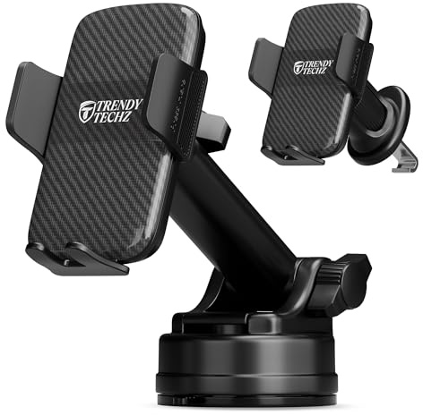 Car Phone Holder, 3-in-1 Universal Car Phone Mount for Dashboard, Windscreen & Air Vent, 360° Rotation, Strong Suction Cup, One Button Release, Compatible with iPhone, Samsung & Smartphones