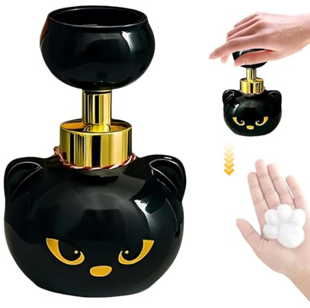 TECHEEL Niedlicher Schaumseifenspender mit Katzenpfote Schwarze Pumpflasche Kätzchen-Schaum für pfotenförmigen Schaum, nachfüllbarer, leerer Handseifen-Pumpbehälter für Badezimmer und Küche