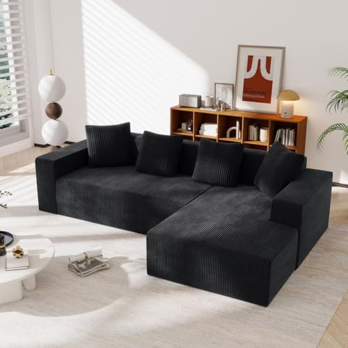 UIHECTA Cloud-Sofa Mit L-FöRmiger Chaiselongue, Modernes Cord-Sofa Ohne Knochen FüRs Wohnzimmer, Memory-Schaum-Sofa Mit Tiefer SitzfläChe, Kein Zusammenbau Erforderlich