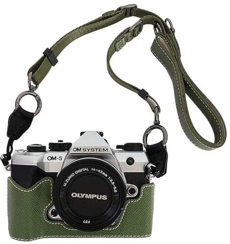 VOVMOEYA Camera Case for om system om-5 mark ii with Adjustable Shoulder Strap, olympus om5 mk2 PU Leather Cover, Stylish, Protective, Tripod Compatible, om 5 mark ii accessories