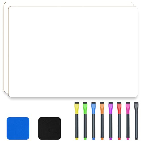 JEFURE Dry Erase Mini Whiteboard A3, 2 Pcs, Double-Sided | Wipe Board with 8 Markers and 2 Erasers, for Teaching, Learning, Writing, Drawing, Classroom, Home & Office