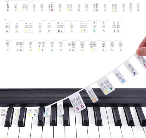 PBAHAUP Keyboard Noten Aufkleber, Wiederverwendbare Silikon Klavier Tastatur Aufkleber für Anfänger, Abnehmbare Piano Noten Etiketten Leitfaden für 88/61/54 Tasten, Kein Kleber Rückstände