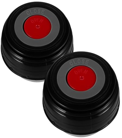 POPETPOP Universal Replacement Vacuum Flask Stopper and Gasket for Insulated Water Bottles 45mm Mouth 2pcs Leakproof Black Lid Compatible with 500ml-1200ml Thermal Cups for Travel