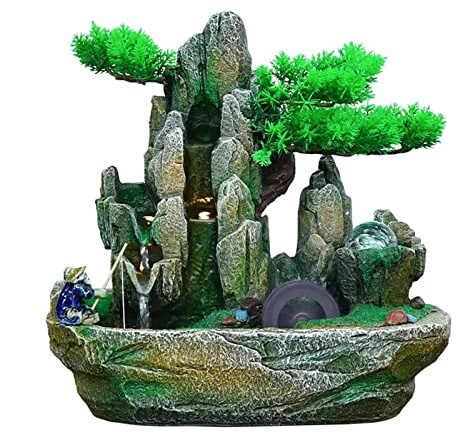 Facile installazione Fontana da interno tavolo a cascata naturale Albero finto Simulazione creativa for interni Rockery in resina for la decorazione della scrivania di casa dell'ufficio(Piccolo)