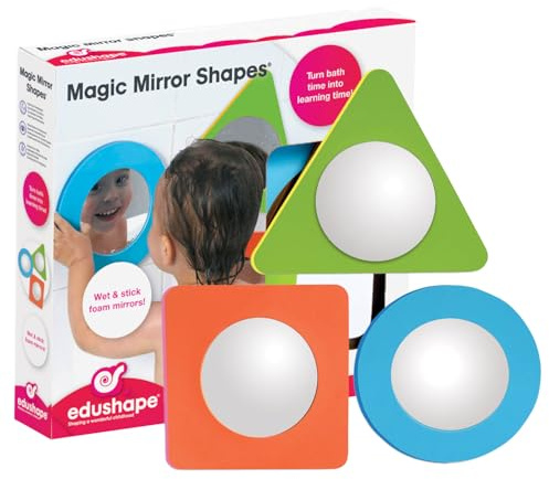Edushape Magic Mirror Shapes Bath Toy Gift Set. 3 Fun Shaped, Bath-safe Mirrors that stick to any flat surface. Shape & Colour recognition. Suitable for Baby Boys & Girls from 12 months +