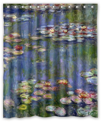 Special Design Water Lilies by Claude Monet Waterproof Bathroom Fabric Shower Curtain,Bathroom decor 60
