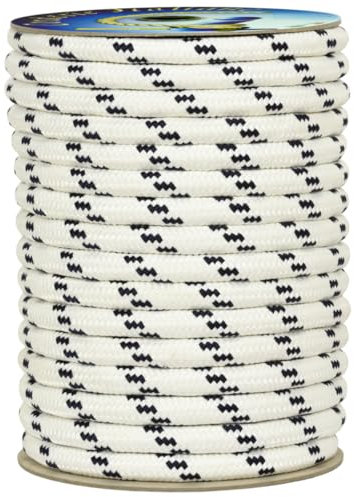Corderie Italiane 001038924 Treccia mare multiuso giardino e fai da te, stabilizzato ai raggi U.V. resistente a intemperie e agenti atmosferici, 14 mm, 100 mt, colore bianco con spia blu