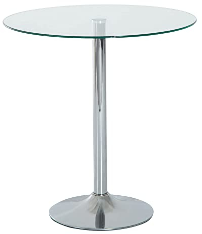 HOMCOM 70CM Round Glass Top Table End Coffee Bistro Bar Table Home Living Room Furniture Chrome Finish