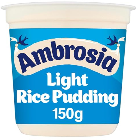 Ambrosia Ready-to-Eat Light Devon Rice Pudding, 150 g Pot (1-Pack) | 30% Less Sugar & Fat, Calcium-Rich, Smooth & Thick, Perfect Hot or Cold