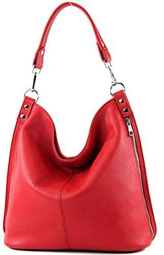 modamoda de - T177 - ital. Damen Schultertasche aus Leder, Farbe:Rot