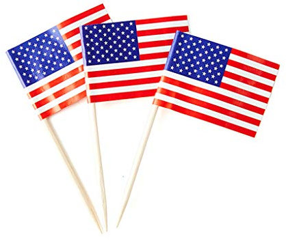 Lot de 100 petits cure-dents en forme de drapeau américain