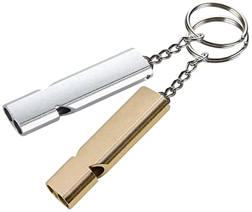 2 Stück Trillerpfeife, XCOZU Signalpfeife Trillerpfeife Laut Notfall, Trillerpfeifen Metall Notfallpfeife mit Schlüsselanhänger, Schiedsrichter Outdoor Notfall Survival Pfeife(Golden, Silber)