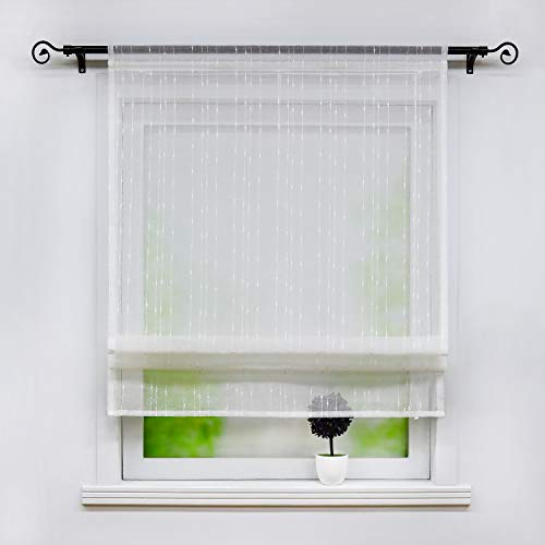 Joyswahl Raffrollo transparentes Unifarbiges Bändchenrollo mit Längsstreifen »Theodora« Schals mit Tunnelzug Fenster Vorhänge BxH 120x140cm Weiß 1er Pack