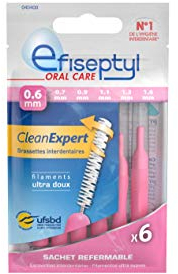 Efiseptyl - Brossettes Interdentaires Clean Expert 0,6mm - Sachet Refermable - Avec Traitement Antibactérien - Sachet de 6 Brossettes