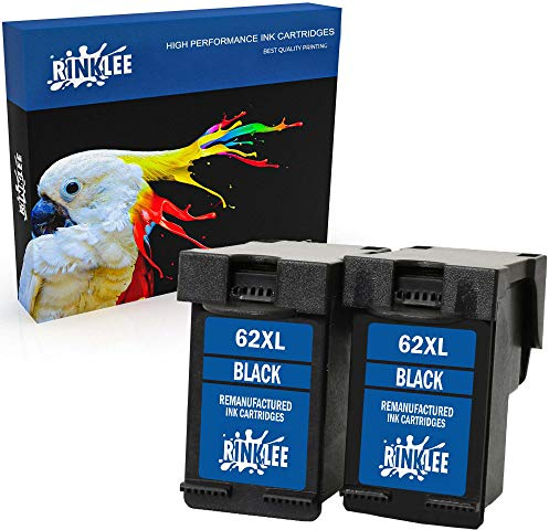 RINKLEE Wiederaufbereitete Tintenpatrone für HP 62 62XL kompatibel mit HP Envy 5540 5600 5640 5642 5643 5644 5646 5660 5665 7600 7640 7645 Officejet 5740 5742 5744 5745 8040 8045 | Schwarz, 2er-Pack