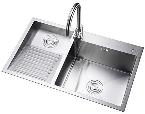 Kitchen Sink Fregadero De Lavandería Plateado, Lavabo Profundo De Doble Seno De Acero Inoxidable 304, Instalación Empotrada O Bajo Encimera, Fácil De Limpiar (Color : Silver~L, Size : 60x48cm)