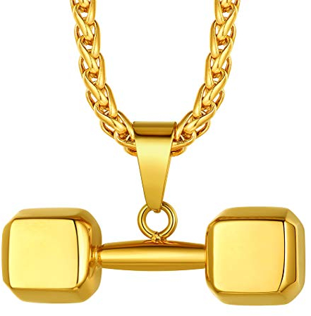 Richsteel Charm Kette mit Hantel Anhänger, Hip pop Kurzhanteln Kette für Herren, Punk Sport Schmuck für Sportler Junge