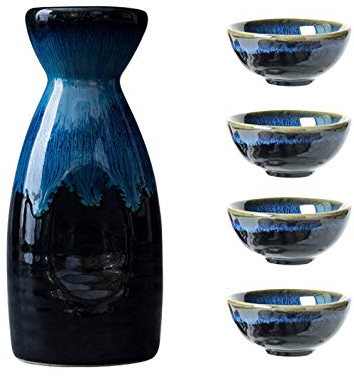 Uziqueif Sake-Set Aus Japanischer Keramik, Keramik, 4 Sake-Becher, 1 Sake-Topf, 5-Teilig,Japanische Liquor Sake Set Porzellan Traditionelle Keramikbecher Crafts Temperatur Weingläser,B