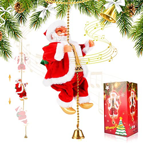 Achort Kletternder Weihnachtsmann am Seil Indoor und Outdoor Elektrisch Weihnachtsmann Klettern Nikolaus Weihnachtsdekoraion Plüsch Puppe Spielzeug für Wände Fenster Garten und Weihnachtsbaum