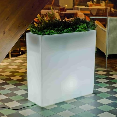 Bac à fleurs haut lumineux MOOVERE 80 Lumineux Blanc Translucide, extérieur/intérieur, par Câble ou charge Solaire+Batterie LED/RGB, 80x32x80 cm (Alimentation Câble)