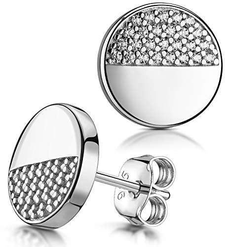 Ohrstecker Silber 925 Damen - mit Zirkonia rund flach in Schmuck Box SO-452-Silber