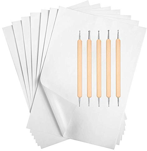 100 Pezzi Carta Carbone, Carta per Trasferimento di Carbonio Bianco - 11.7 x 8.3 Pollici Carta da Lucido Grafite Carta da Copia Carbone con 5 Pezzi Stilo per Goffratura, per Stoffa Tela Carta Legno