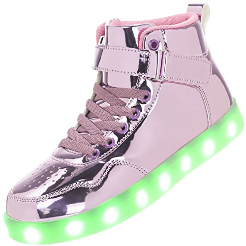 APTESOL Scarpe per Bambini con luci a LED per Ragazzi Ragazze Sneakers Alte Ricaricabili USB [Rosa, EU29]