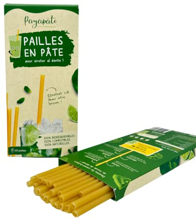 5 Paquets de 25 pailles en pâte Payapâte - 125 Pailles Comestibles et écologiques - Fabriquées avec des ingrédients naturels - Parfait pour vos cocktails