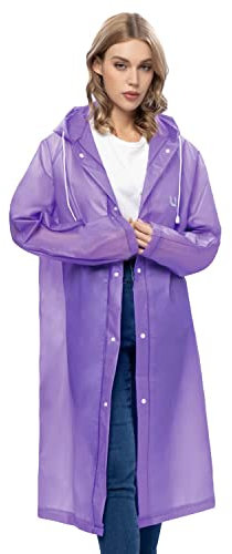 UNIQUEBELLA Regenmantel Eva Travel Transparent Regenponcho Regen Zubehör für Damen und Herren Regenbekleidung Regencape Regenjacke Wasserdicht für Wandern Radfahren Camping und Reisen (Lila, XL)