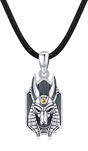 YEESIA Ägyptische Anubis-Halskette 925 Oxidiertes Silber Anubis Gott der Unterwelt Halskette Amulett Halskette