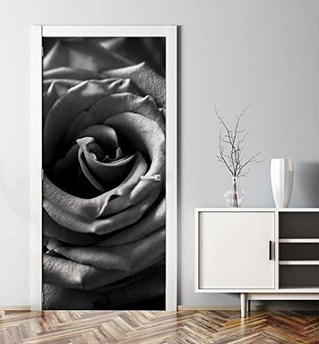MyMaxxi - Tür bekleben mit Türtapete Türposter Türfolie Selbstklebend 90x200 Rote Rosen schwarz weiß - Tür verschönern Türaufkleber Türklebefolie Blumen blüht schwarz-weiß