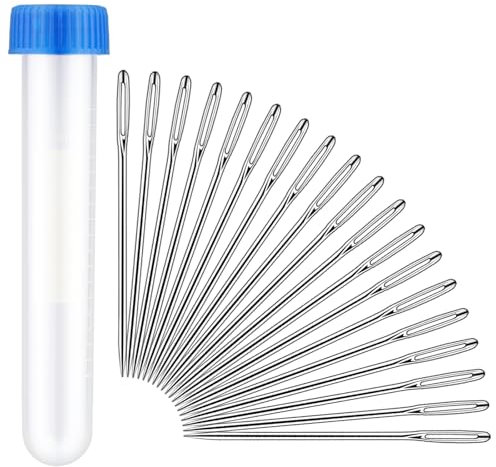 Axmru 50 Pcs Large Eye Sewing Needles Sewing Sharp Needles 2.36in Stainless Steel Yarn Knitting Needles Embroidery Needles with Transparent Needle Bottle for Stitching, Silver