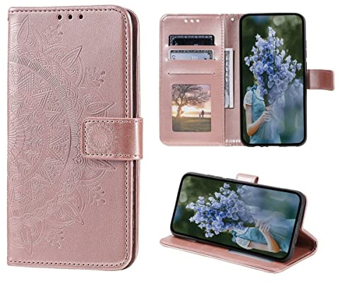 CoverKingz Handyhülle kompatibel mit iPhone 14 Plus - Handytasche mit Kartenfach Klapphülle Case - Handy Hülle klappbar Motiv Mandala Rosegold